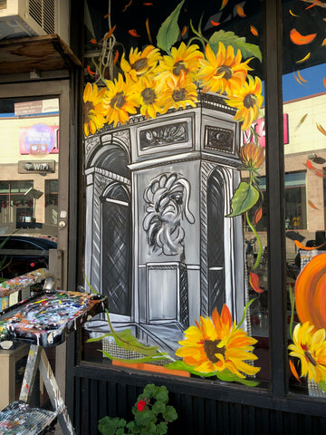 Bliss Bistro Fall Window Painting Autumn Halloween Thanksgiving window art artist allie for the soul
