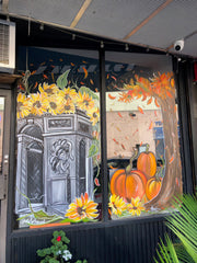 Arc de Triumph Paris in Fall in Sunnyside Queens Autumn Window Painting Artist NYC Art window Display