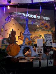 Eiffel Tower in Fall Window Painting Allie for the Soul NYC Sunnyside Queens Autumn Fall Window ARt