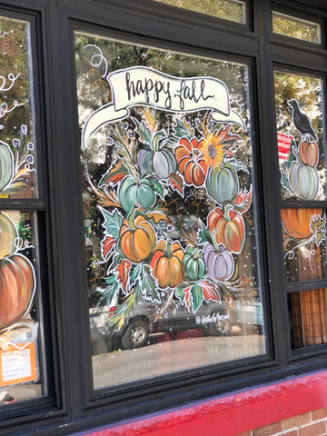 Fall Window Painting NYC Queens Autumn Pumpkin Window Painter Artist