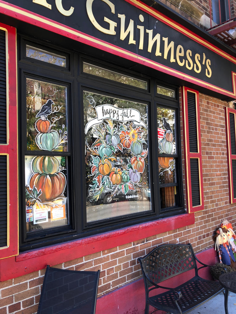 Autumn Window Painting Artist NYC Queens Allie for the Soul Fall 2023 McGuinnesses Saloon Bar