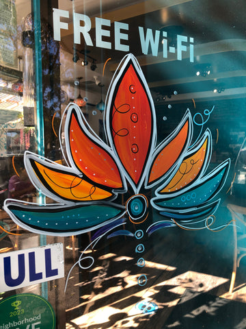 Window Painting Chakra Cafe Sunnyside Queens Namaste Fall Autumn NYC Artist Allison Luci Allie for the Soul