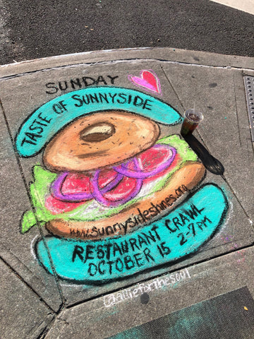 Bagel Sandwich Chalk Art Chalk Mural Chalk Artist Sunnyside Shines Taste of Sunnyside Queens NYC Allison Luci Allie for the Soul Chakra Cafe