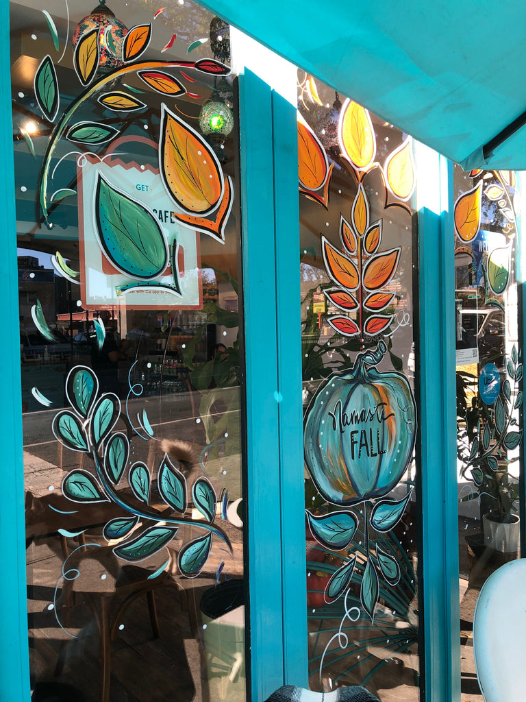 Chakra Cafe Sunnyside Queens Window Painting window painter artist NYC