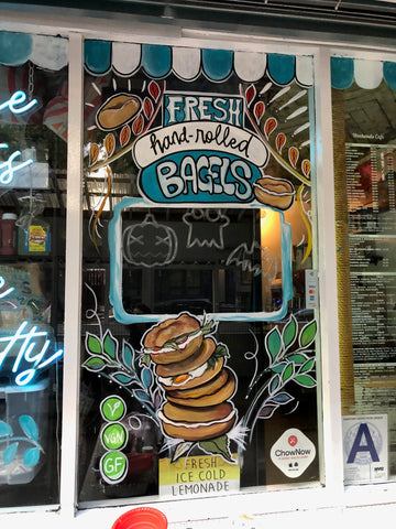 Bagel window art window painting artist allie for the soul nyc brooklyn