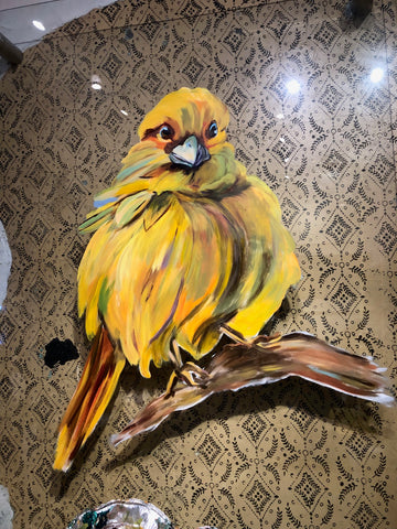 yellow canary mural coffeeshop cafe canary brooklyn ny nyc artist murals allie for the soul bird mural painting bird lover big yellow bird