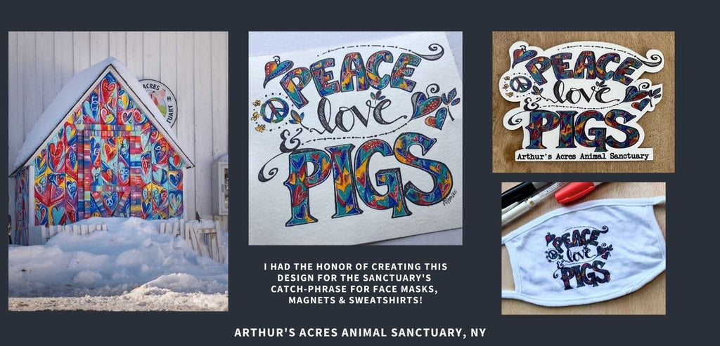 allie-for-the-soul-arthurs-acres-lyle-farm-dog-she-shed-hand-painted-heart-art-rainbow-colorful-peace-love-pigs-allison-luci