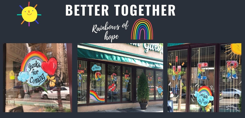 window painting nyc pandemic art rainbows of hope ny tough better together allison luci allie for the soul