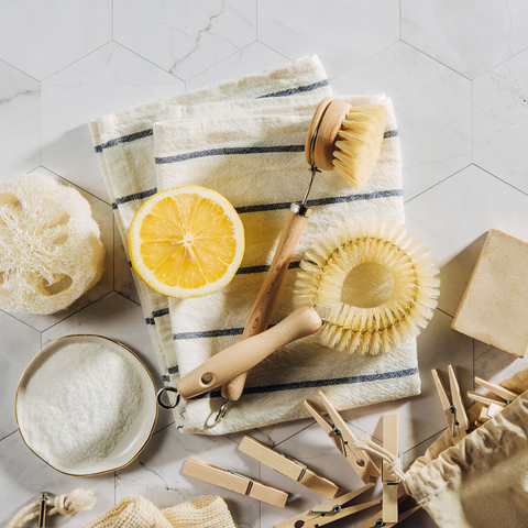 natural cleaning products and brushes