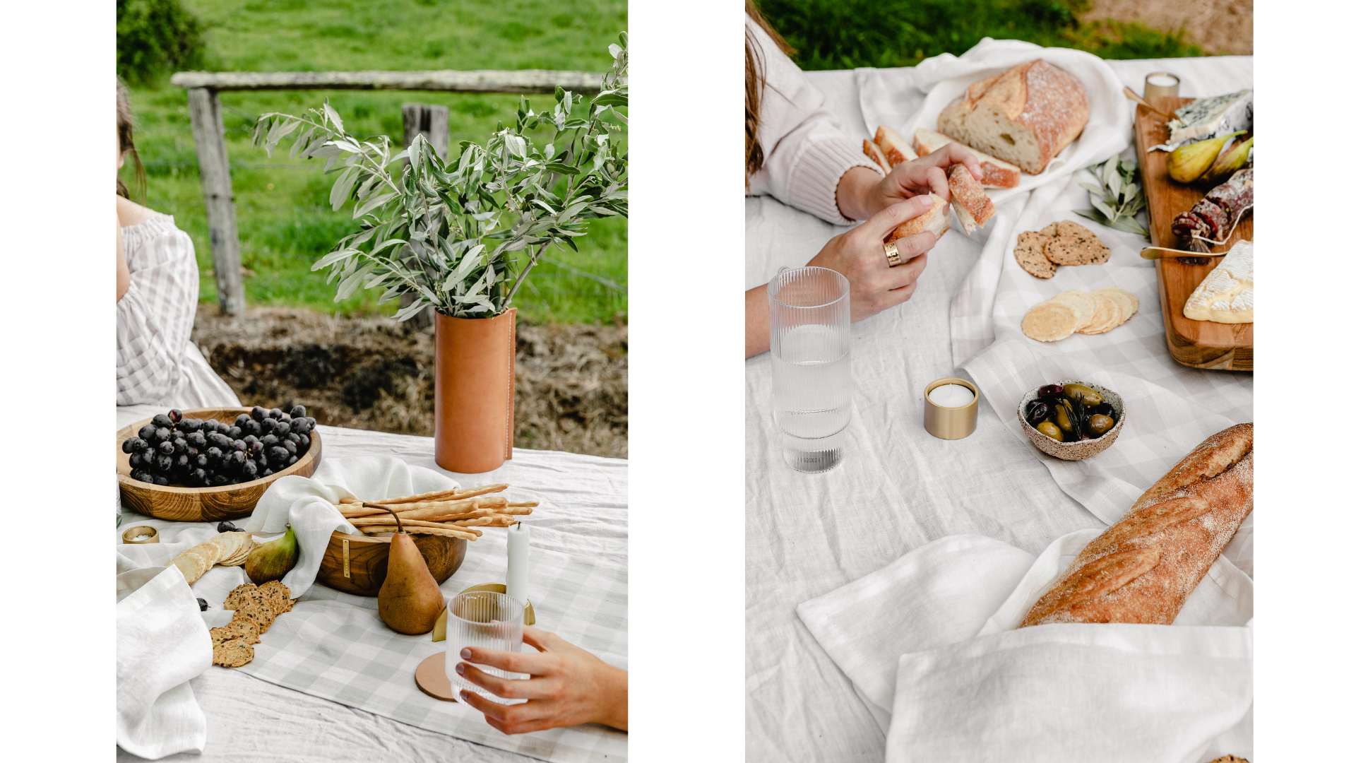 leather vase on outdoor entertaining grazing table