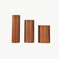 Antique Tan Leather Vase by Coco Unika