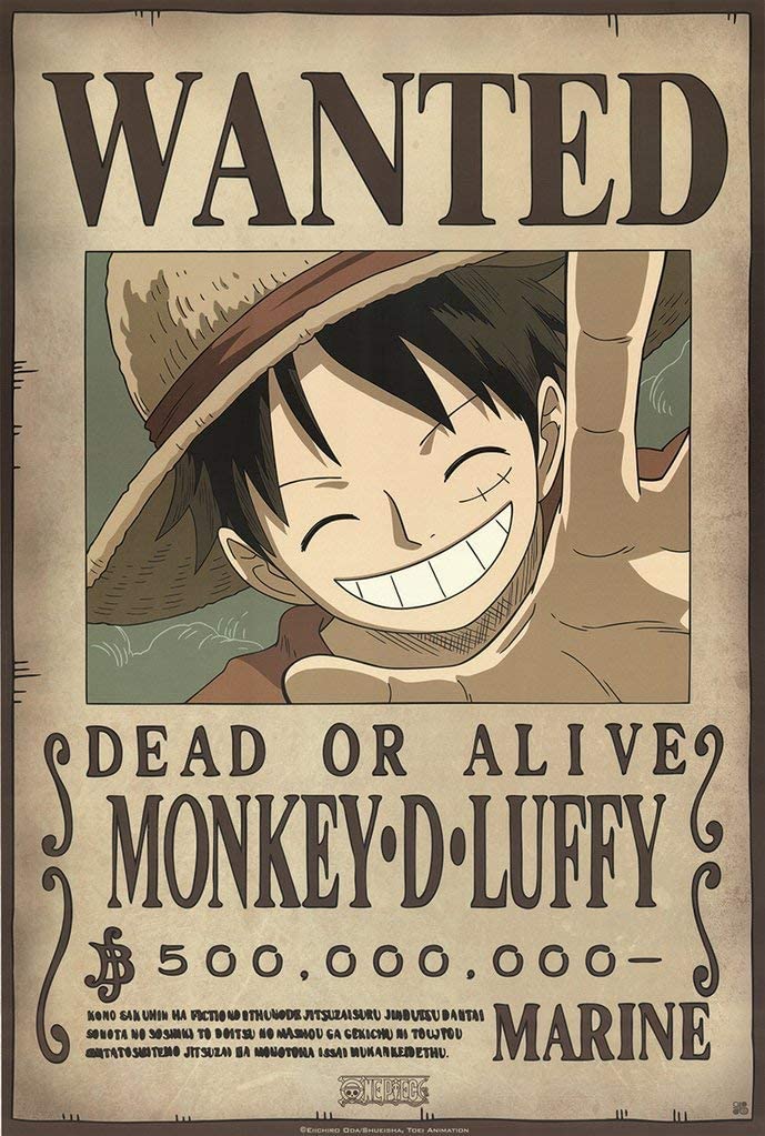 60939 ONE PIECE Wanted Monkey D Luffy Reward That Anim 24x18 WALL PRINT  POSTER