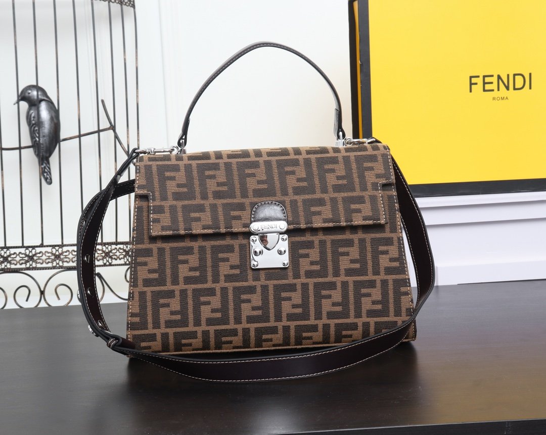 FENDI WOMEN'S FF ZUCCA CANVAS HANDBAG INCLINED SHOULDER BAG