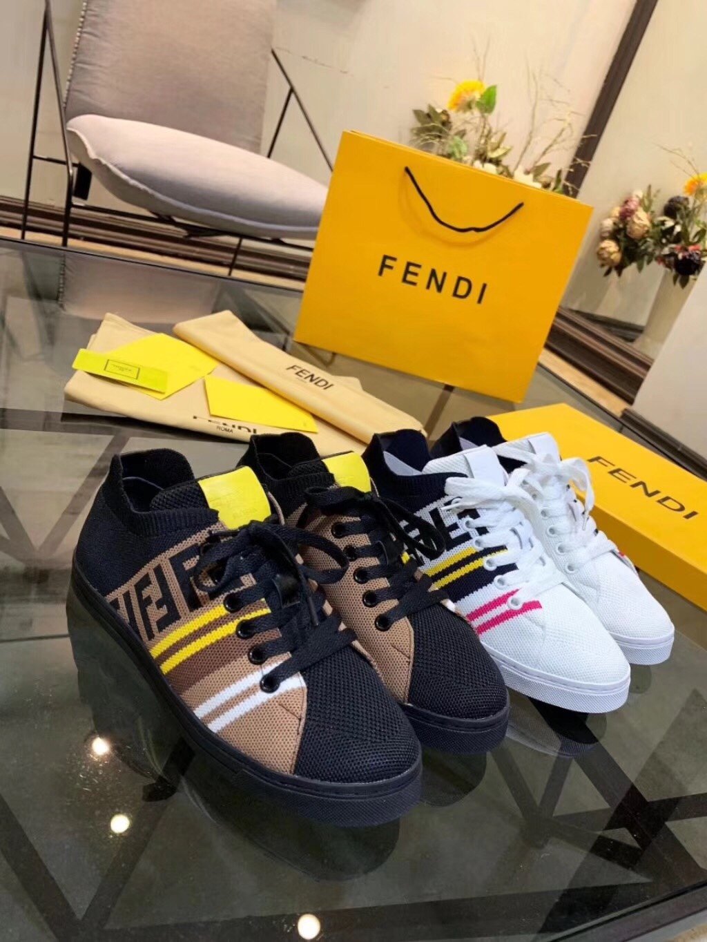 Fendi Men's Leather Fashion Sneakers Shoes