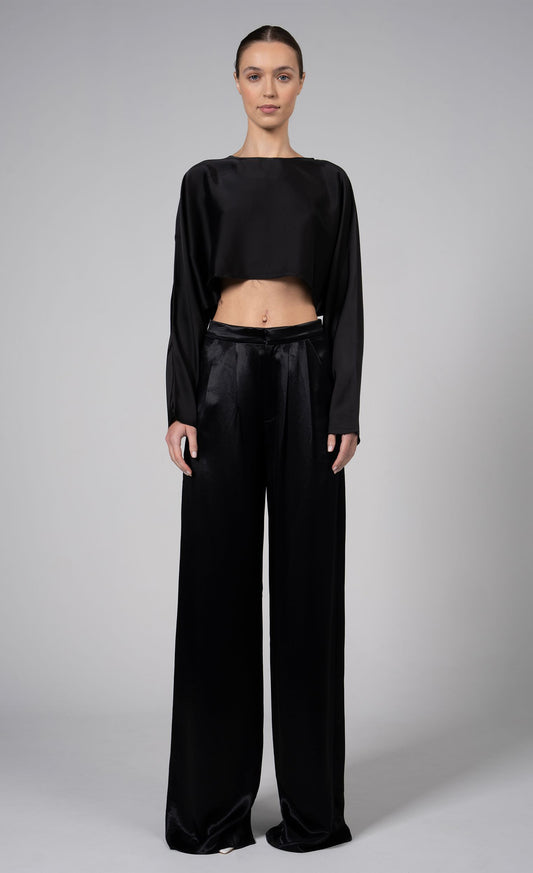 zara black hi waisted wide leg waxed effect pants XS