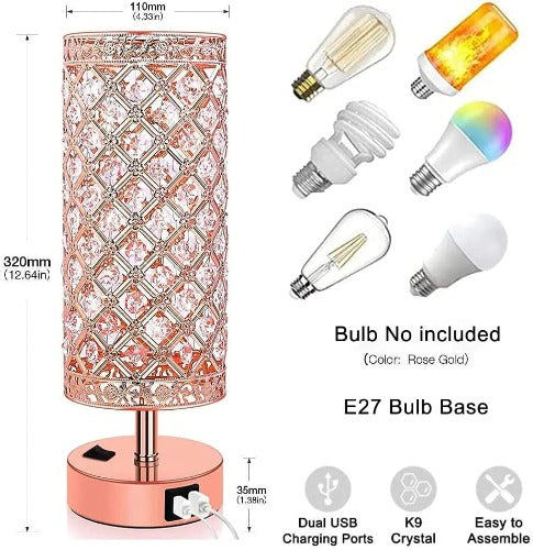 Metropolitan Struikelen Vergemakkelijken Crystal USB Bedside Lamp, Bedside Table Lamp with Dual USB Charging Po –  jorunhe.com