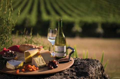 Australian winery with a cheese platter and white wine