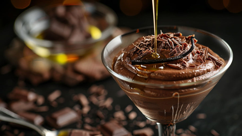 olive oil on chocolate mousse