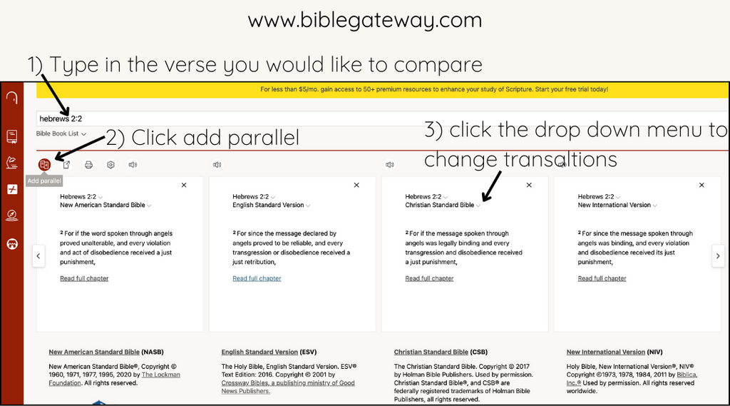 bible translation parallel view on Biblegateway.com