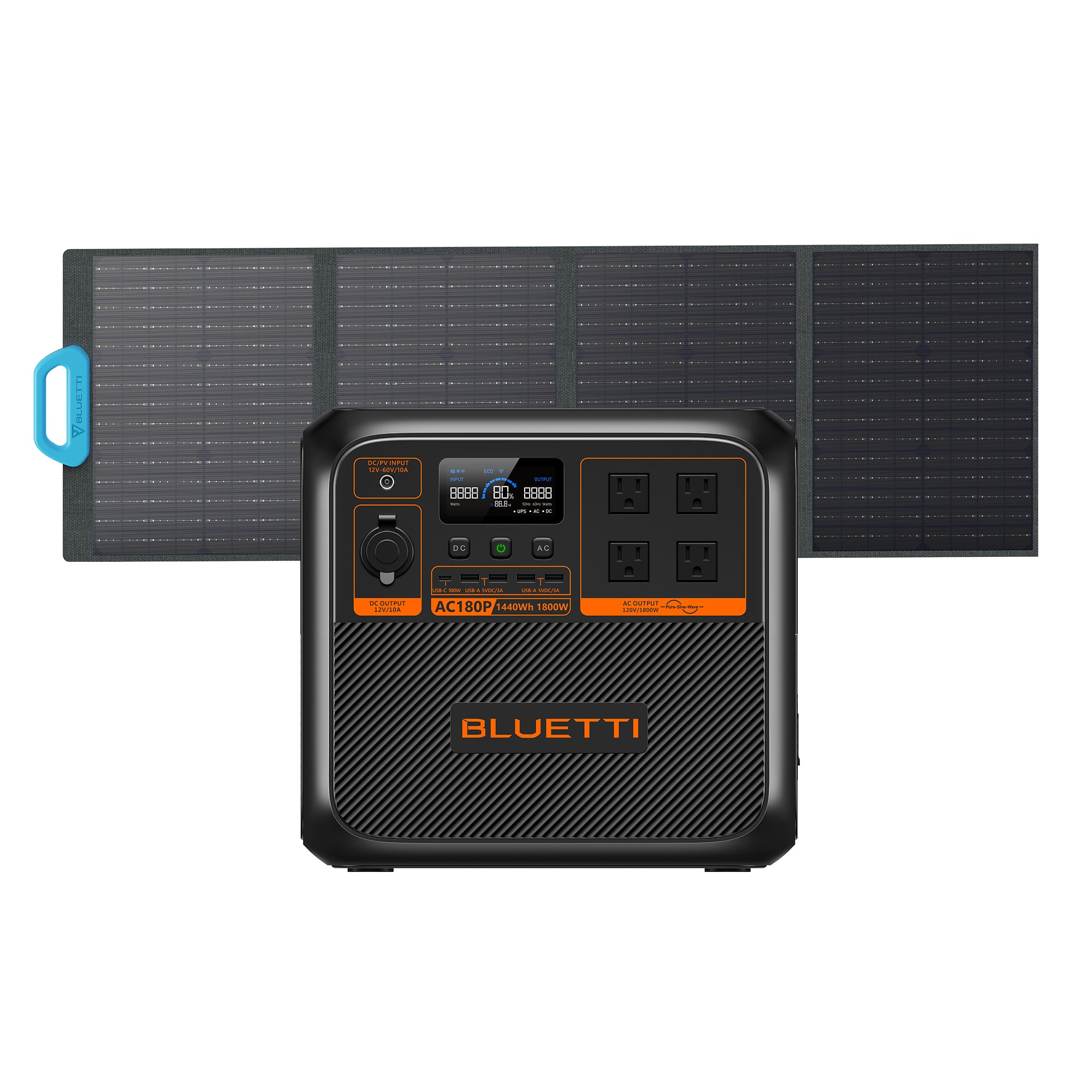 BLUETTI AC180 Solar Portable Power Station / 1,800W 1,152Wh / Flexible 4 Recharging Ways (AC/Solar/Car/Generator) AC180P+PV120 / 1800W,1440Wh,120W