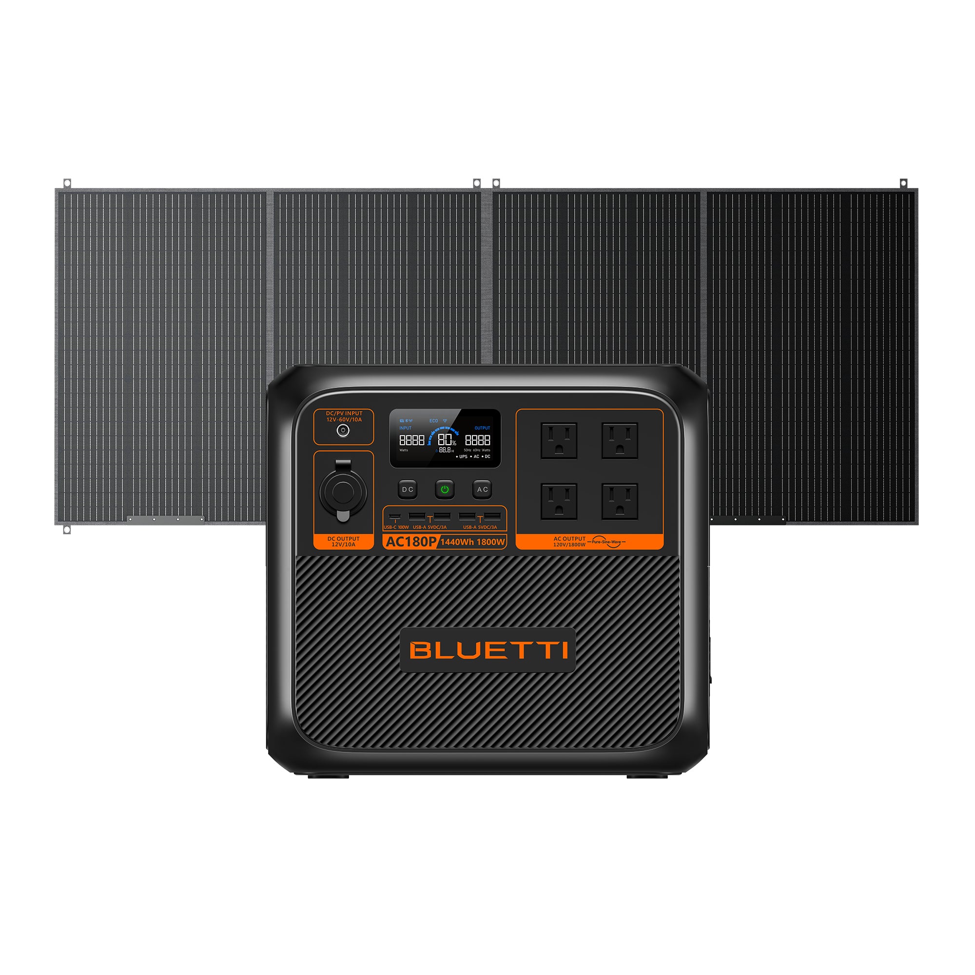 BLUETTI AC180 Solar Portable Power Station / 1,800W 1,152Wh / Flexible 4 Recharging Ways (AC/Solar/Car/Generator) AC180P+PV350 / 1800W,1440Wh,350W