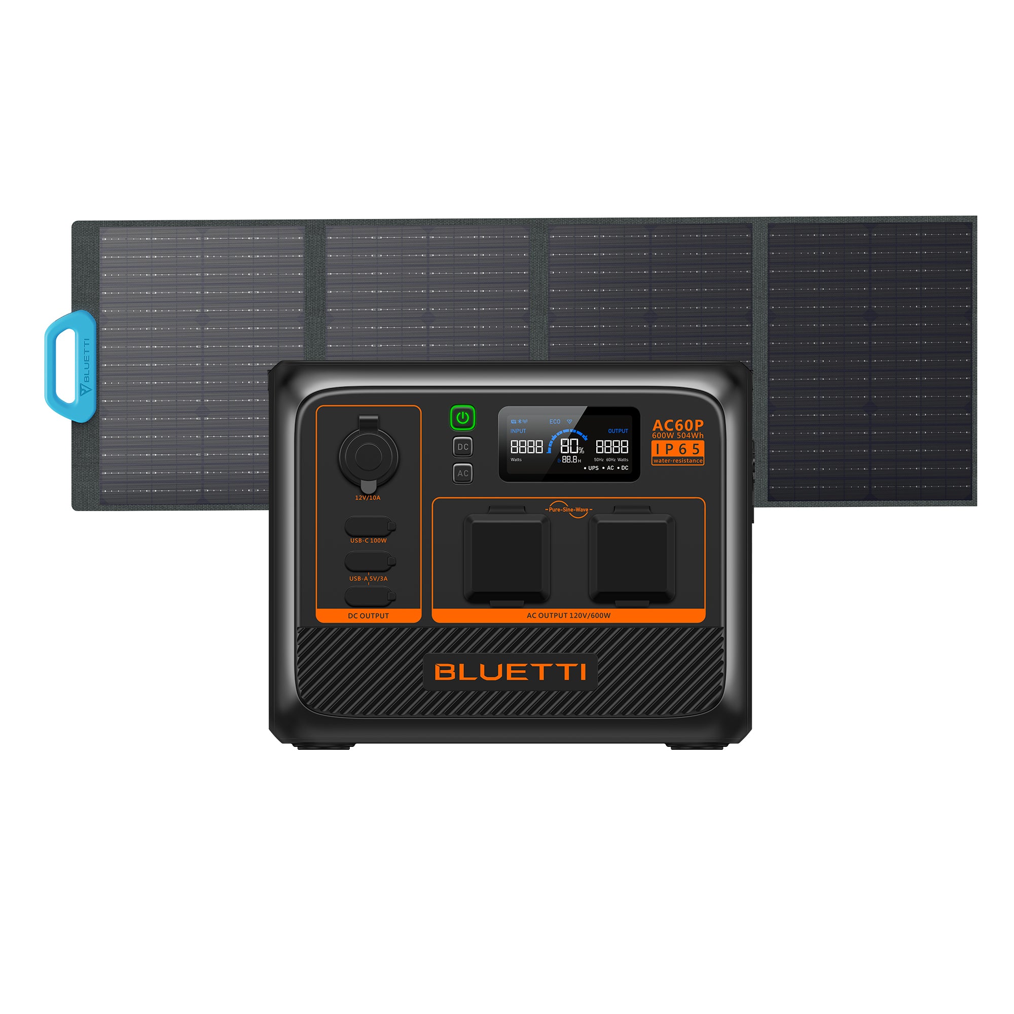 BLUETTI AC60 Portable Power Station For Camping/ 600W 403Wh, 4 Ways To Recharge (AC/Solar/Car/Lead-Acid Battery) AC60P+PV120 / 600W,504Wh,120W Solar