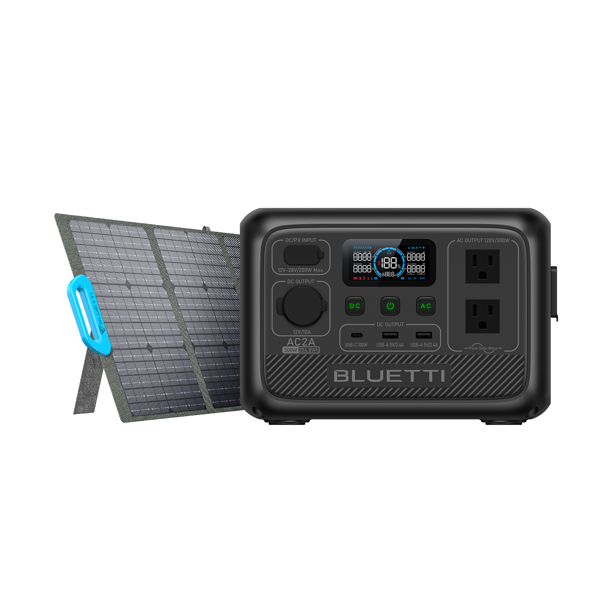 BLUETTI AC2A: Your Compact Power Solution for On-the-Go Adventures AC2A+PV120 / 300W,204Wh 120W Solar Kit