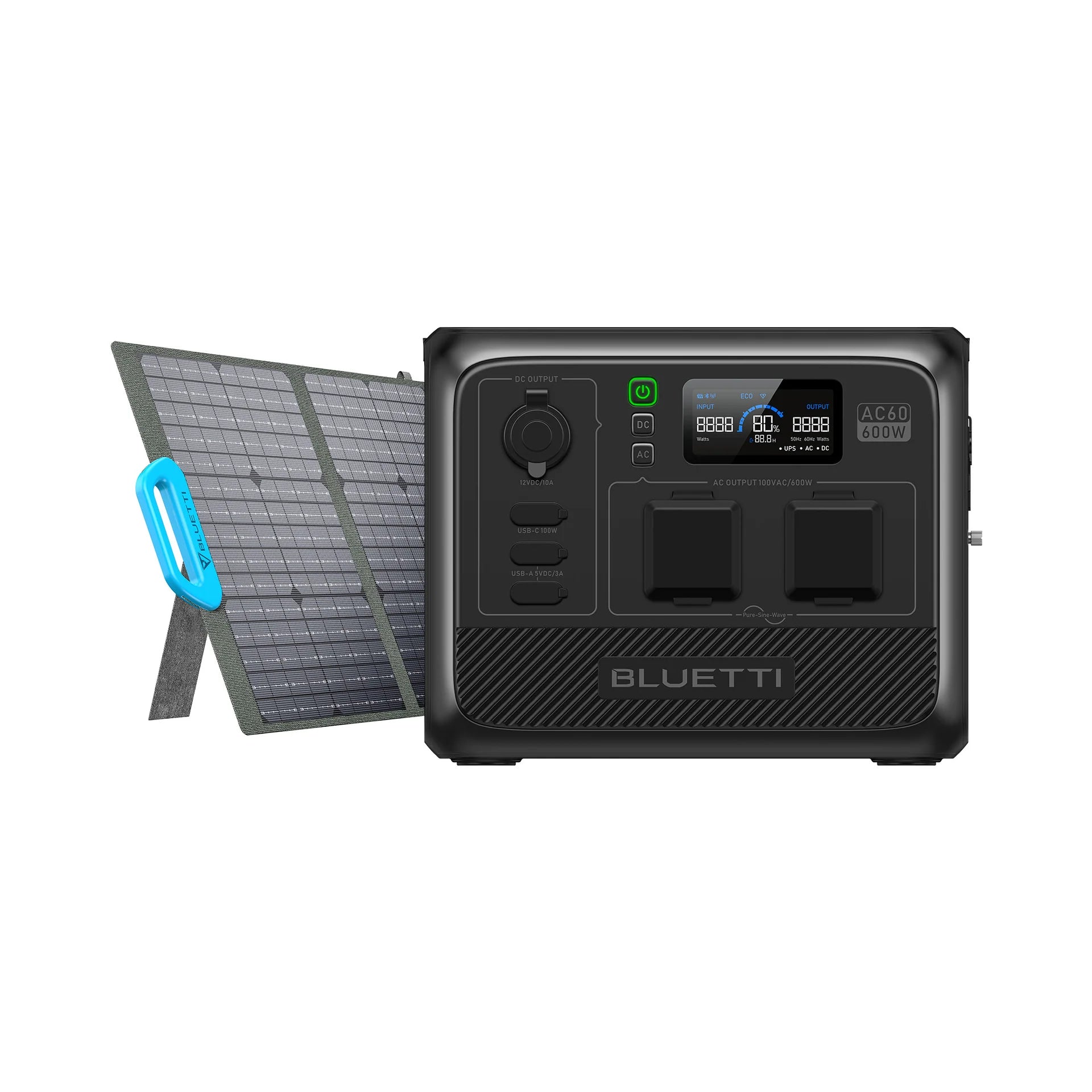 BLUETTI AC60 Portable Power Station For Camping/ 600W 403Wh, 4 Ways To Recharge (AC/Solar/Car/Lead-Acid Battery) AC60+PV120 / 600W, 403Wh, 120W Solar