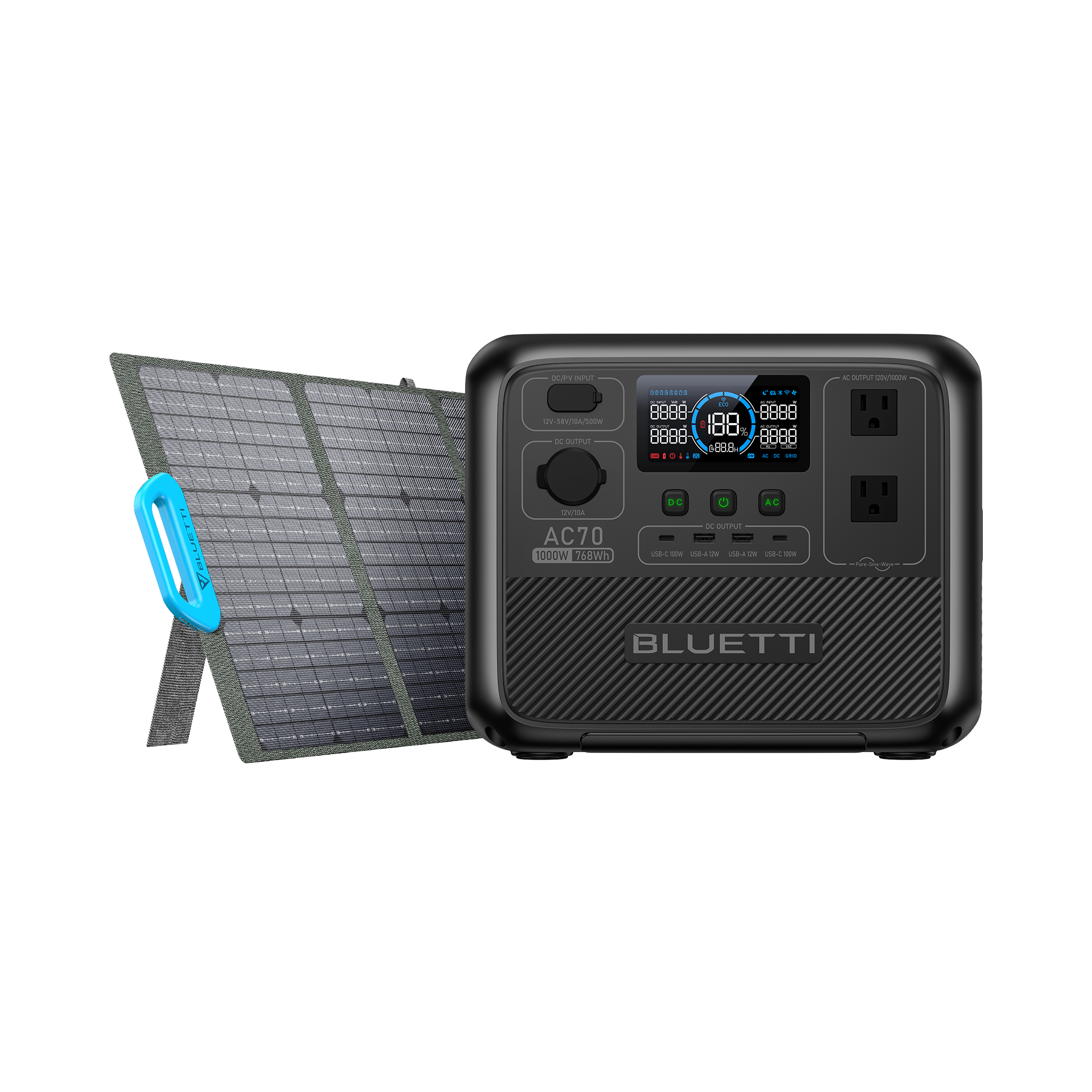 Save Big on the BLUETTI AC70: New Product Promotion at $499.00 AC70+PV120 / 1000W,768Wh,120W Solar Kit