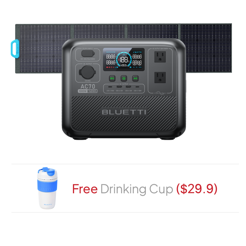 Save Big on the BLUETTI AC70: New Product Promotion at $499.00 AC70+PV200 / 1000W,768Wh,200W Solar Kit