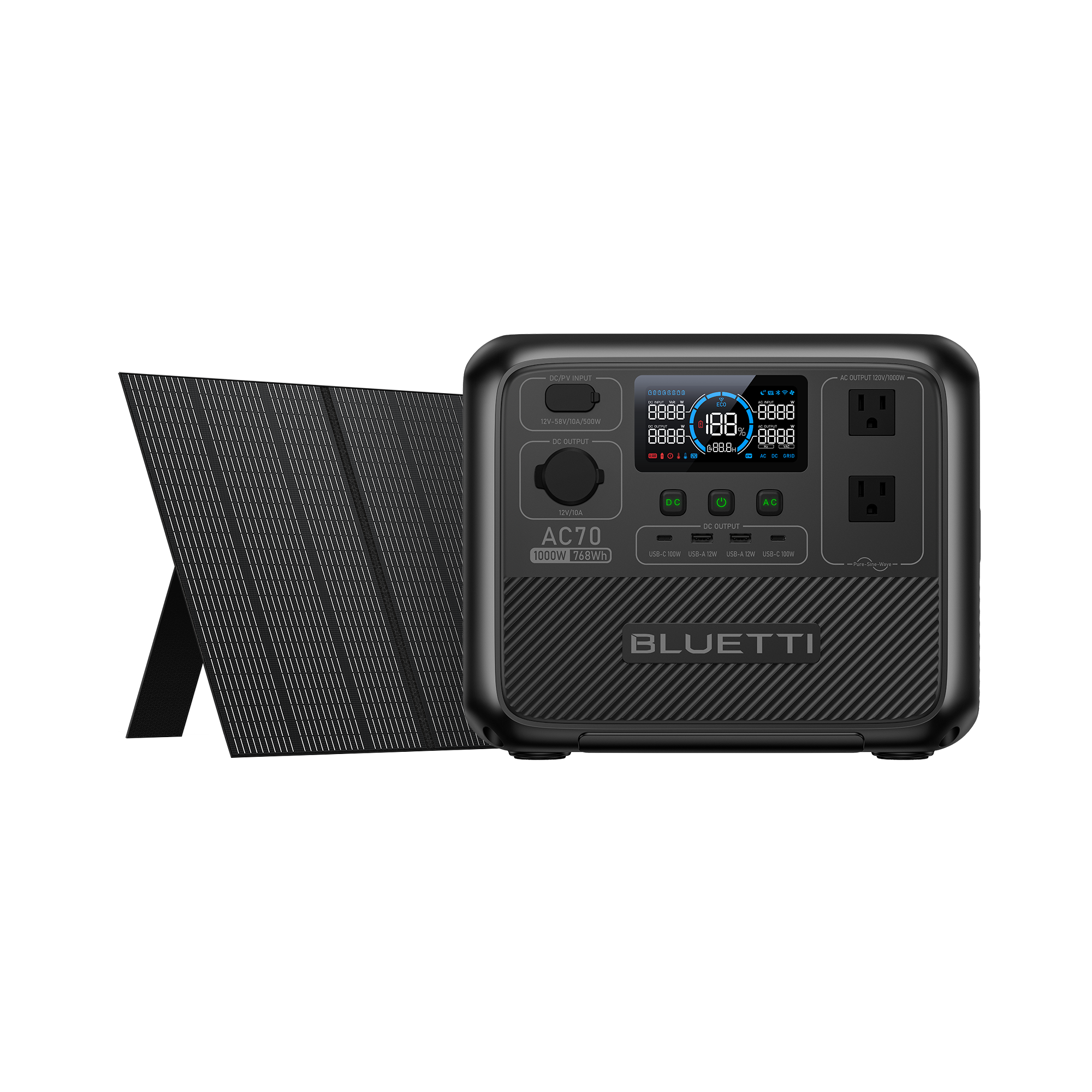 Save Big on the BLUETTI AC70: New Product Promotion at $499.00 AC70+PV350 / 1000W,768Wh,350W Solar Kit