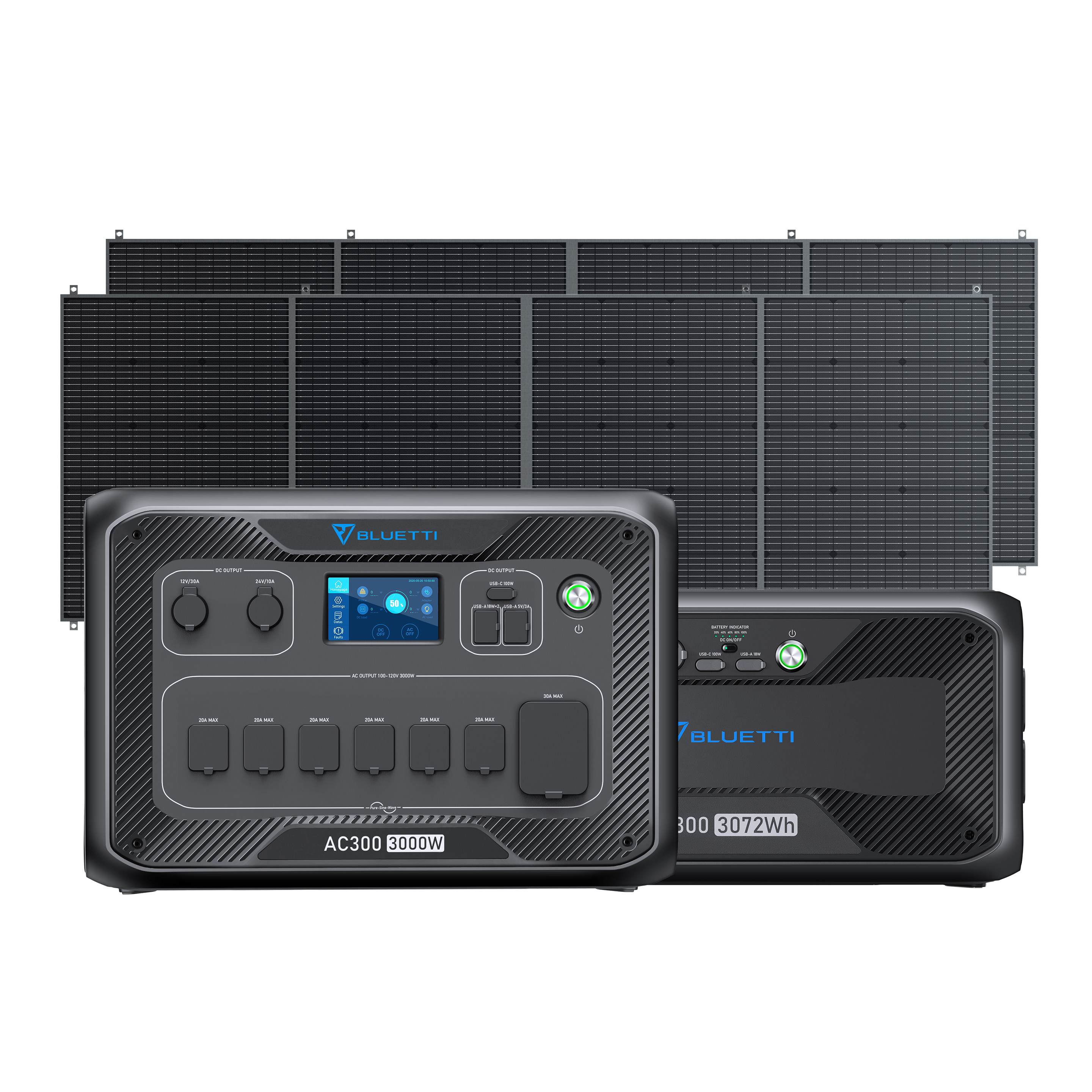 BLUETTI Portable Solar Generator Combo AC300+B300+2*PV420, 100% Modular, Accept Up 4??B300 Battery Modules