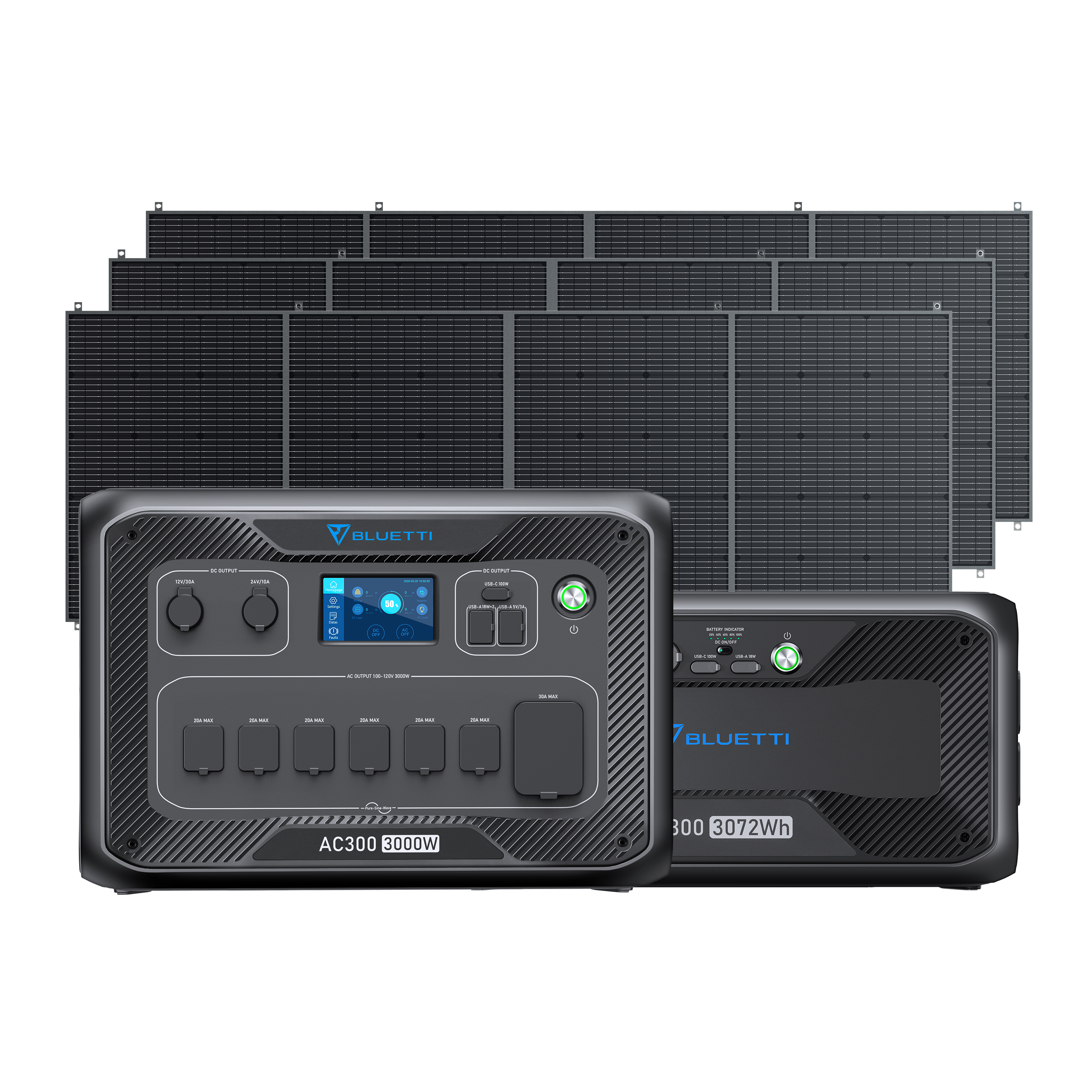 BLUETTI AC300+B300 Portable Power Station, Solar Generator 100% modular, accept up 4??B300 battery modules, AC300+B300+3*PV420 / 3000W, 3072Wh, 1260W