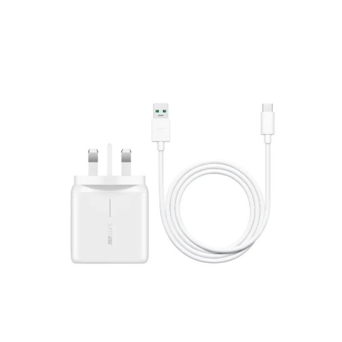 Oppo Accessory UK 3 Pin 65W 1.8A SuperVooc Adapter with Oppo Type-C Cable Bundle White Brand New