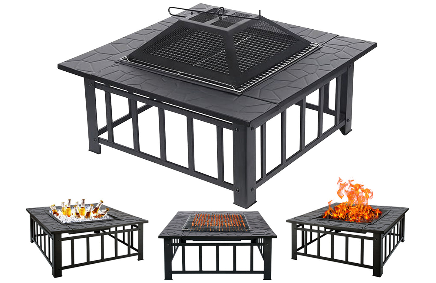 Product photograph of 3 In 1 Patio Firepit Ice Pit Table With Bbq Grill Poker Lid Rain Cover For Garden Outdoor from RattanTree
