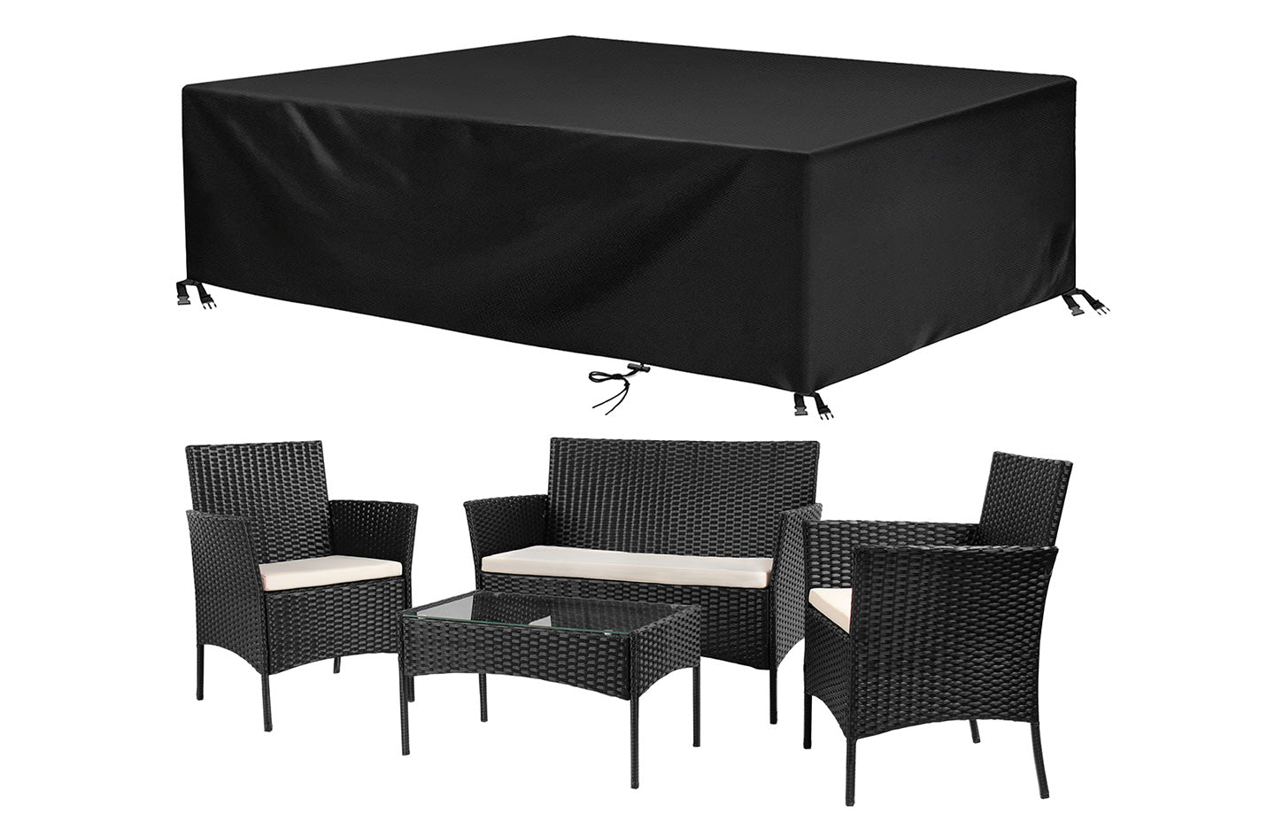 4 Piece Rattan Patio Set Outdoor Garden Furniture Table Chairs with Protective Cover Black