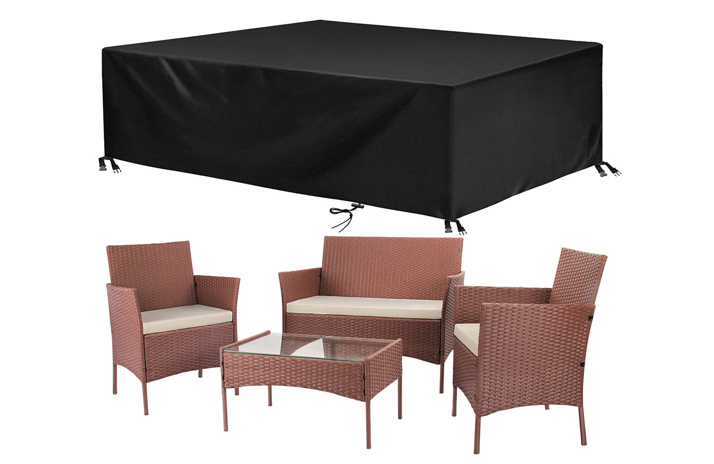 Product photograph of 4pcs Rattan Garden Furniture Patio Set Outdoor Table And Chairs With Waterproof Cover Brown from RattanTree