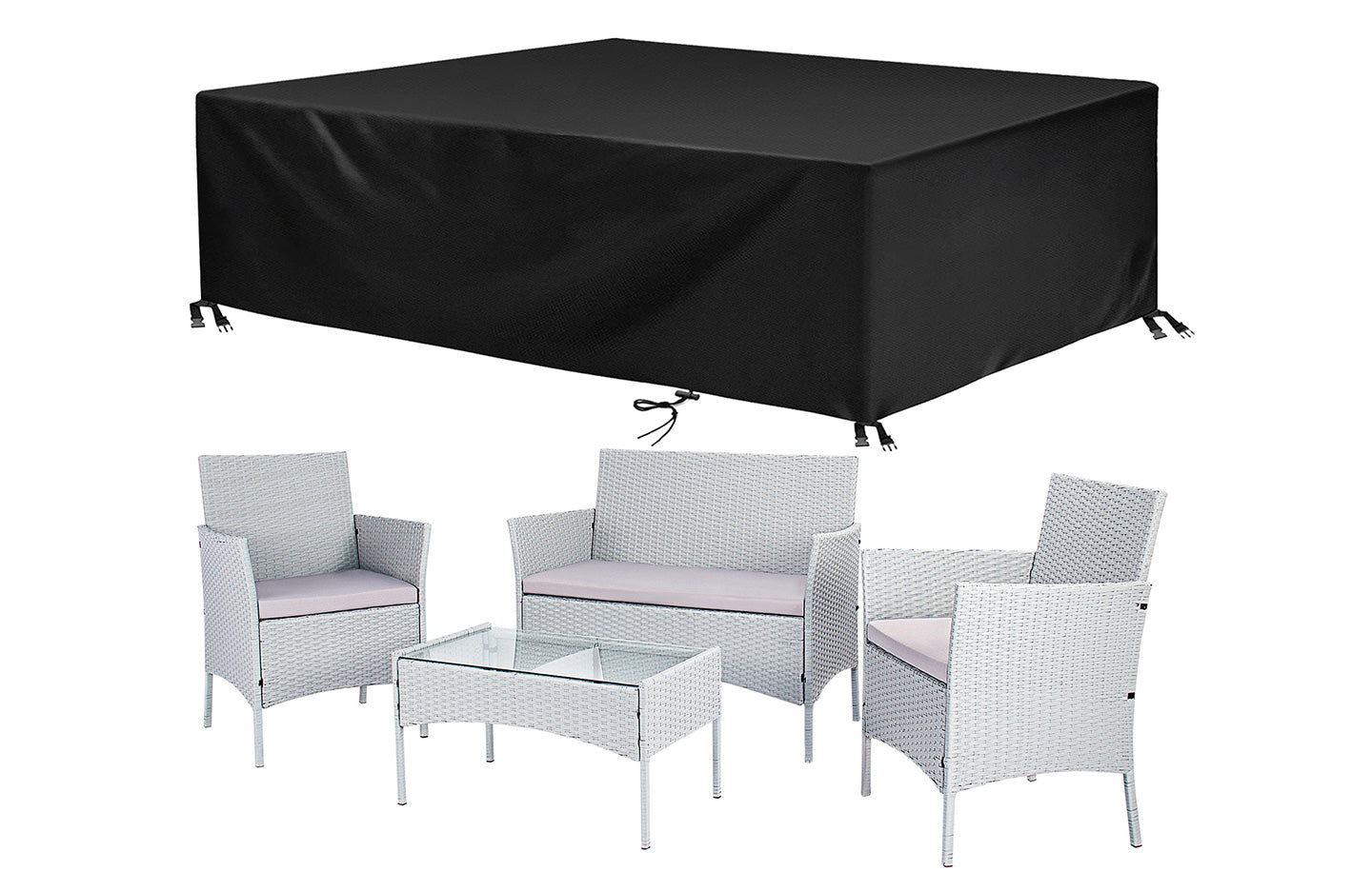 4 Piece Rattan Furniture Outdoor Patio Set Garden Table Chairs with Protective Cover Grey