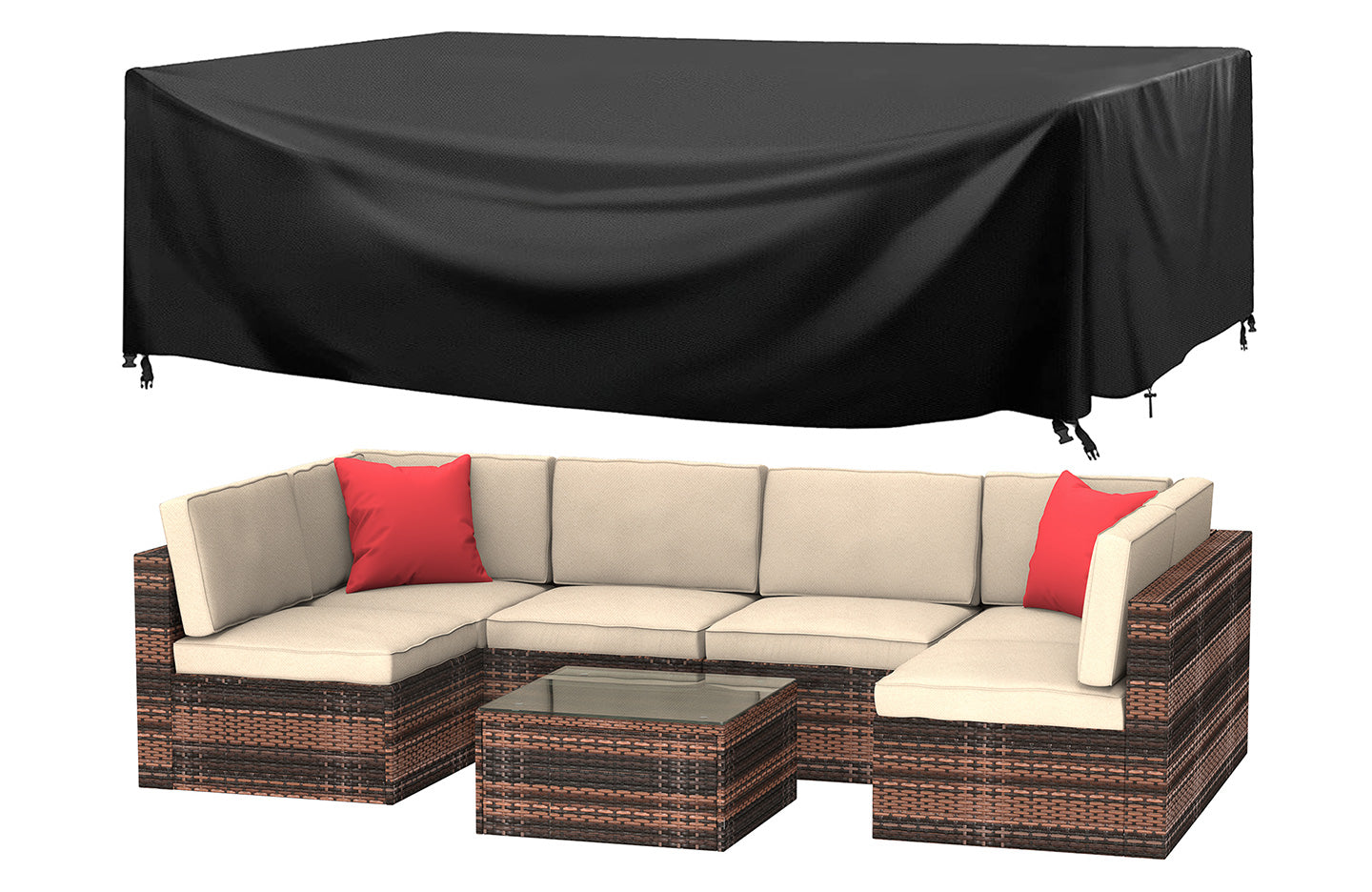 6 Seater Garden Furniture Outdoor PE Rattan Patio Corner Sofa Set with Protection Cover Brown