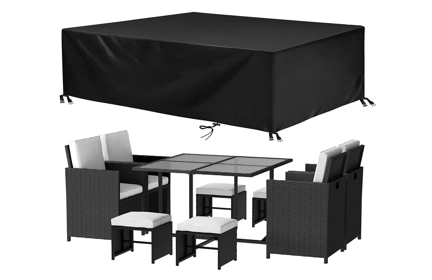 9 PCS Garden Furniture Set 8 Seater Rattan Dining Set Outdoor Table Chairs with Protective Cover Black