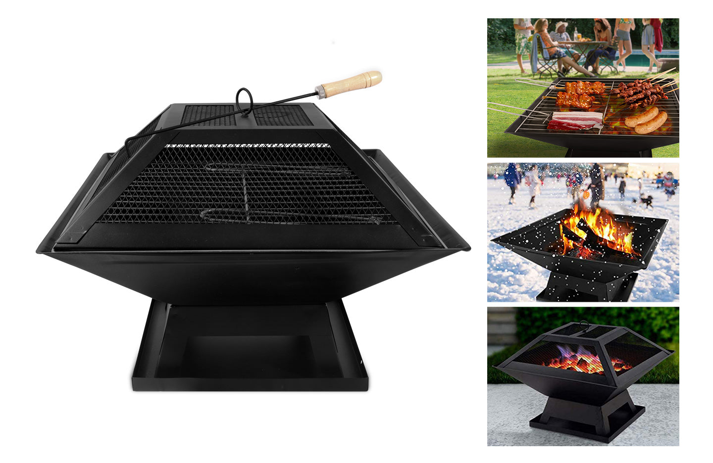 Product photograph of Square Portable Charcoal Barbecue Grill Fire Pit With Poker from RattanTree