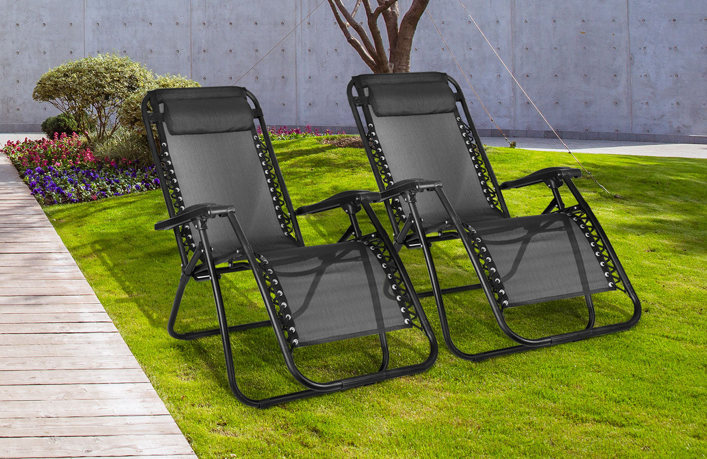 Product photograph of Set Of 2 Sun Lounger Folding Recliner Garden Chair Leisure Beach Chair With Headrest from RattanTree