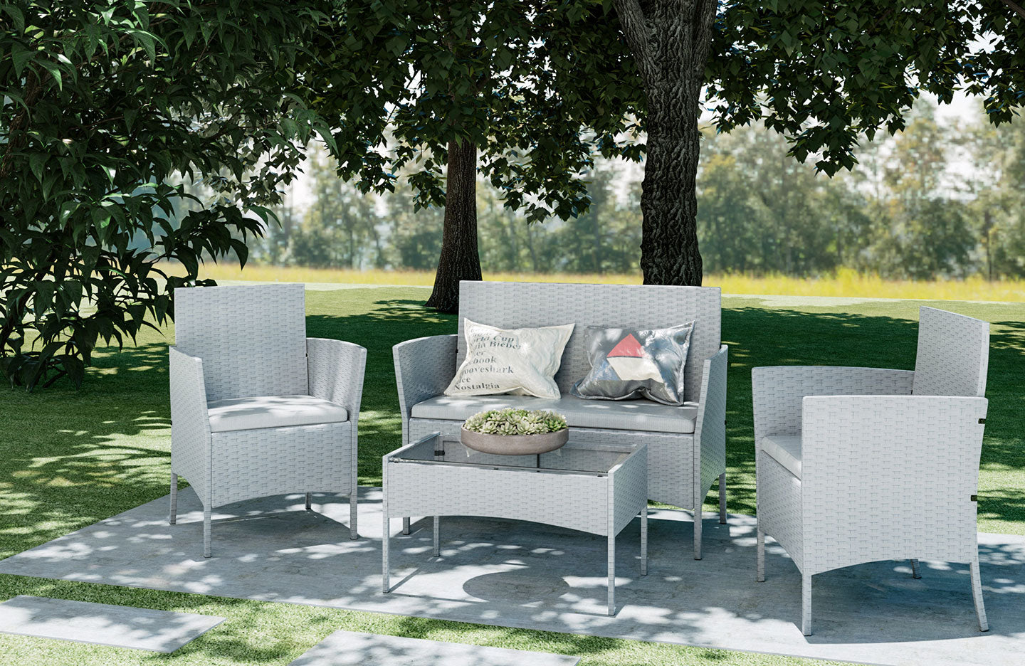 4-Seater Rattan Garden Furniture Set - Grey / without Cover