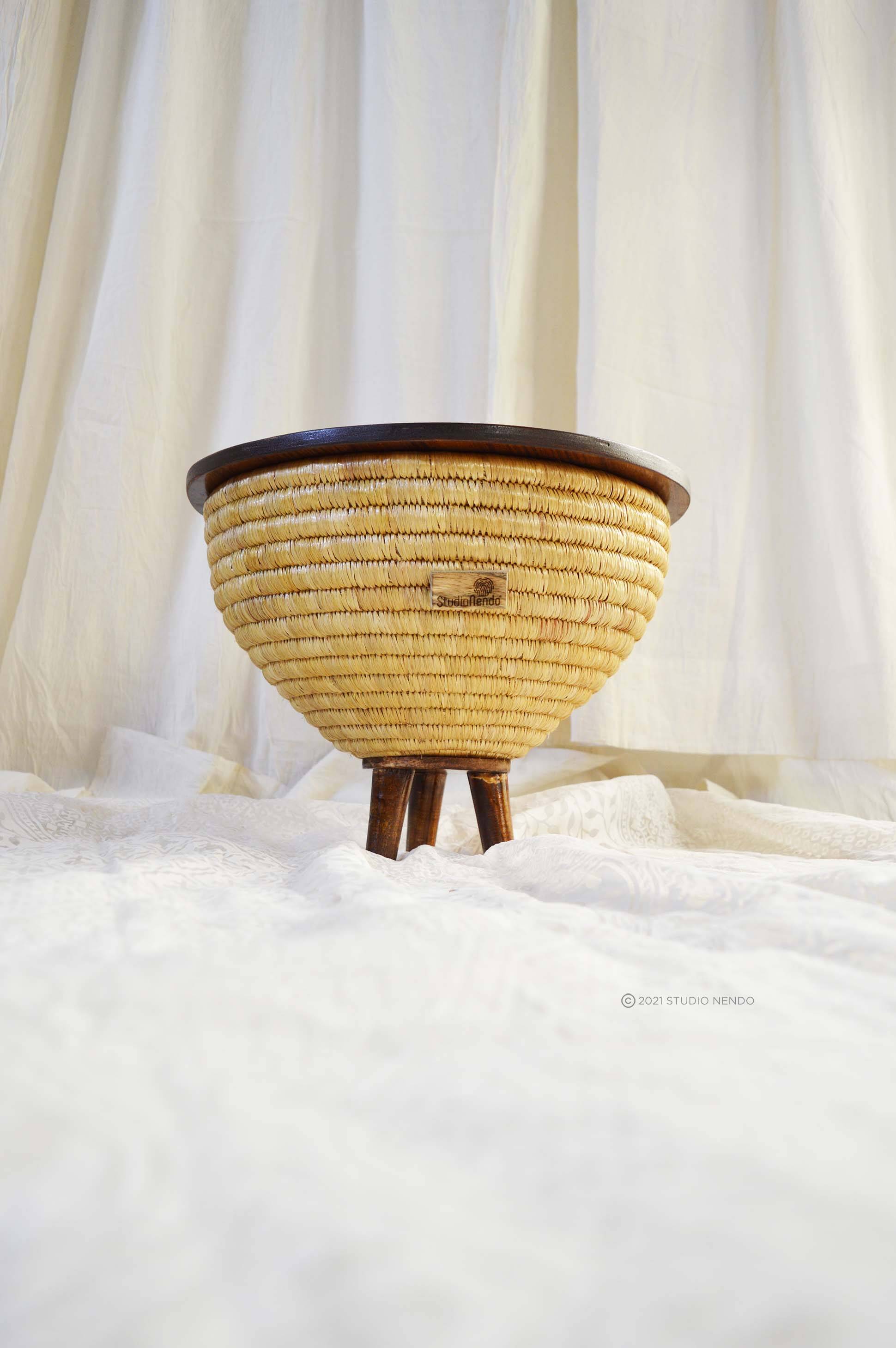 Moonj Grass Standing Storage Basket/Side Table- Round Bowl