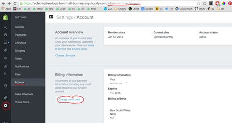 How do I change my credit card details in Shopify?