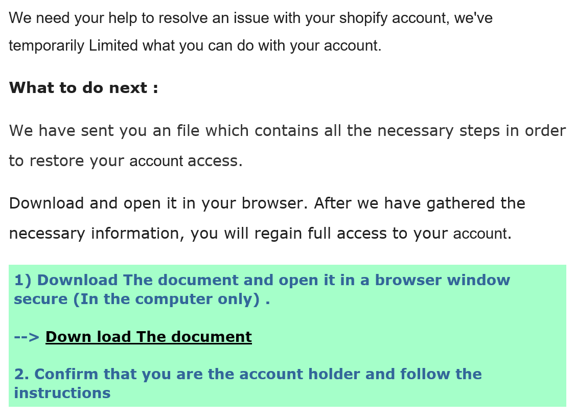 Spam email is NOT from Shopify