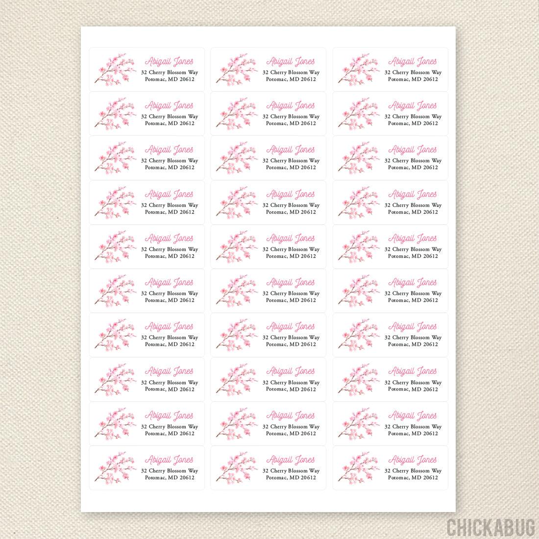 Personalized Cherry Blossoms Return Address Labels – Chickabug