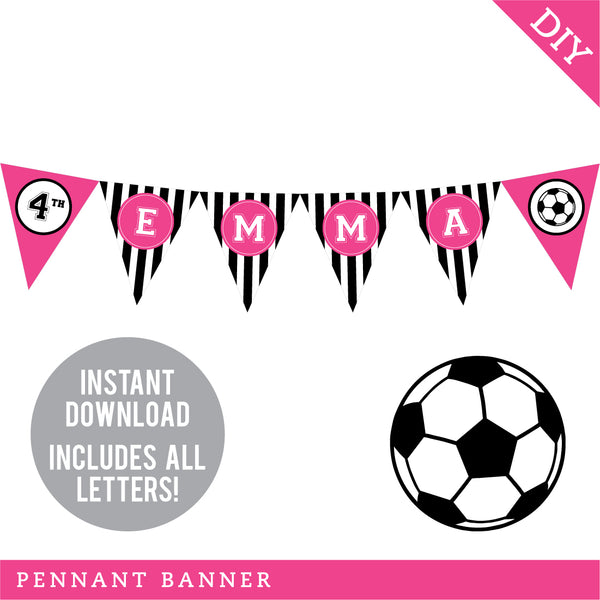 Pink Soccer Party Banner (INSTANT DOWNLOAD)