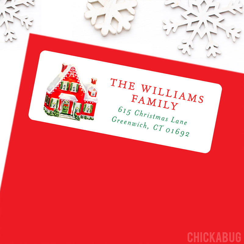 Personalized Vintage Christmas House Return Address Labels – Chickabug