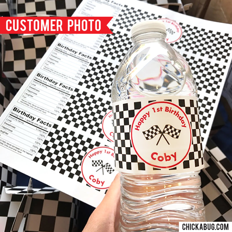 Checkered Flags Water Bottle Labels